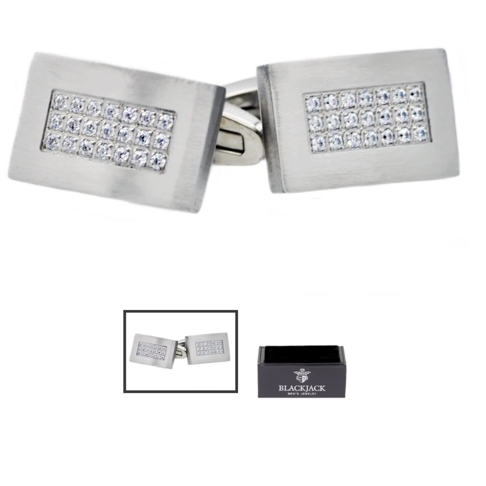 Mens Stainless Steel Cuff
Links With Cubic Zirconia